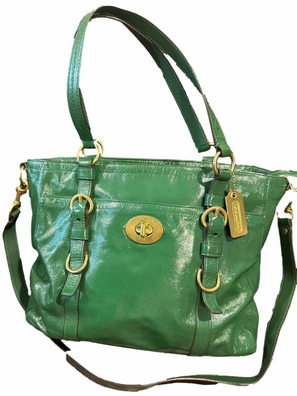 Coach Chelsea Green Patent Leather Convertible Tote/Satchel EUC